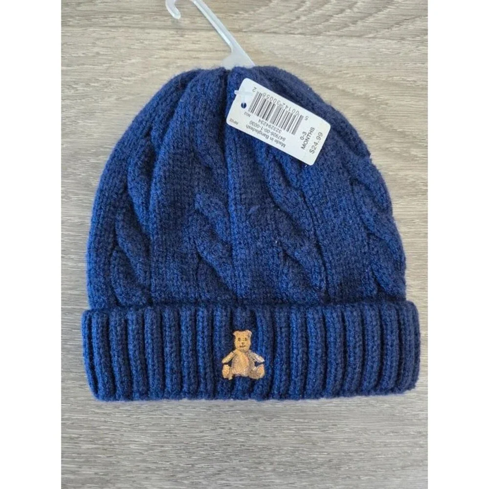Baby Gap Navy Blue Cable Knit Bear Beanie Hat Baby 0-3 Months NWT